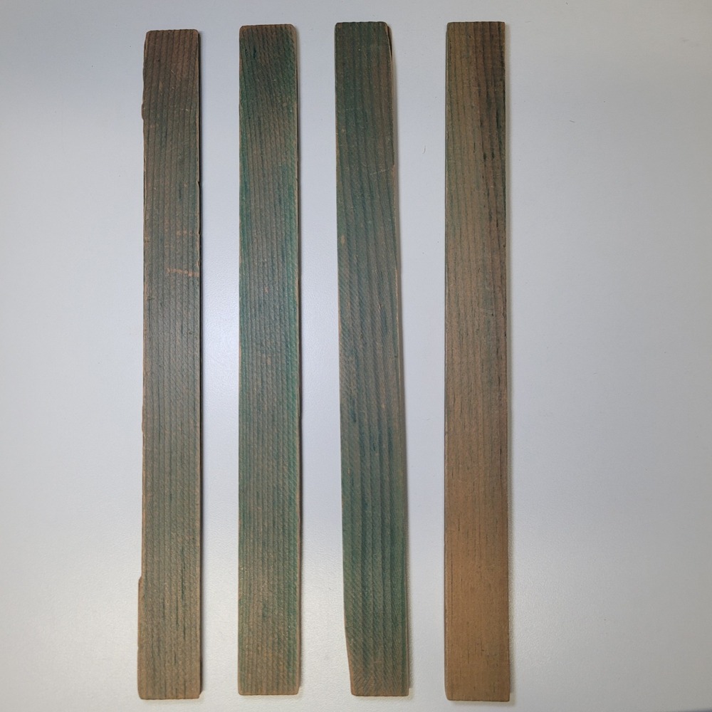 Vintage Lincoln Log Green Painted Wood Slats Set of 4 Rustic Replacement 12 Inch